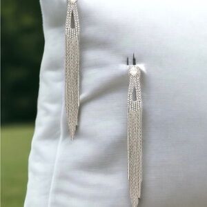 NEW 8 Other Reasons 5 1/2” Duster Earrings Silver Metallic & Cubic Zirconia